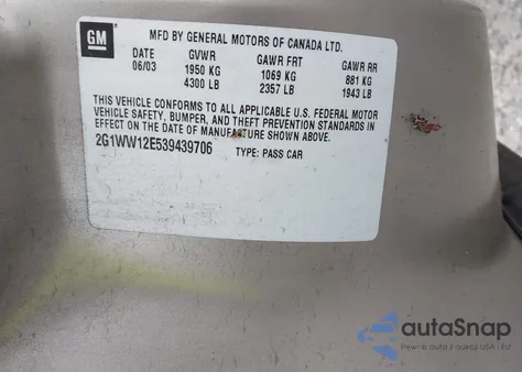 2003 Chevrolet Monte Carlo Ls z USA, uszkodzony, nr VIN 2G1WW12E539439706